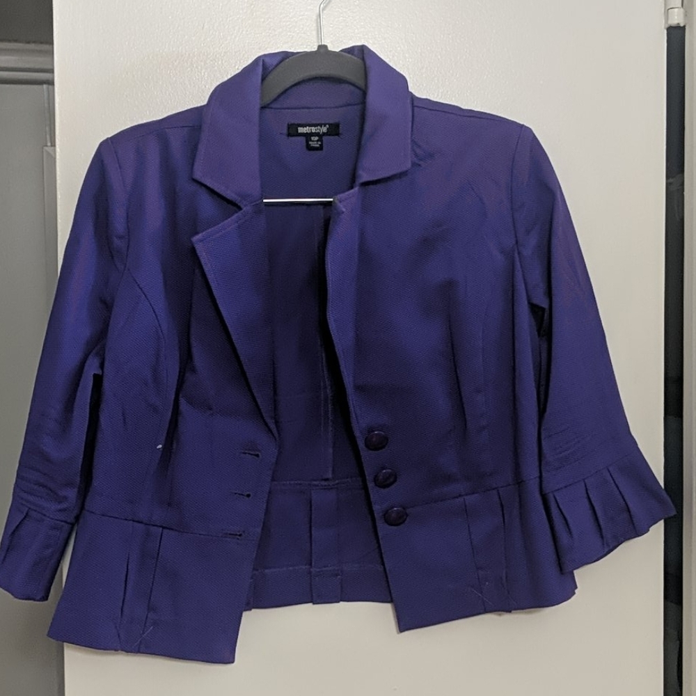 Purple 3/4 Sleeve Peplum Short Blazer